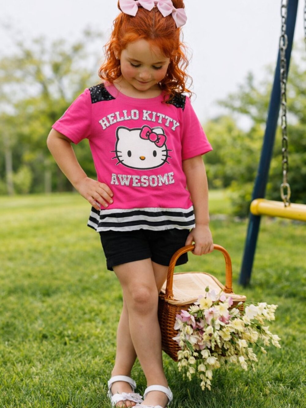 Little girls hello kitty awesome sequence shirt